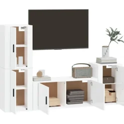 vidaXL Tv-Bänkar>Tv-skåp 4 delar högglans konstruerat trä