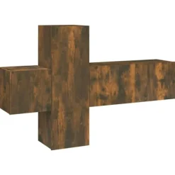 vidaXL Tv-Bänkar>TV-skåp 3 delar rökfärgad ek konstruerat trä