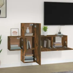 vidaXL Tv-Bänkar>TV-skåp 3 delar rökfärgad ek konstruerat trä