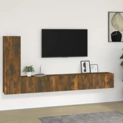 vidaXL Tv-Bänkar>TV-skåp 3 delar rökfärgad ek konstruerat trä