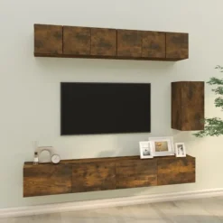 vidaXL Tv-Bänkar>Tv-skåp 6 delar Rökfärgad ek konstruerat trä