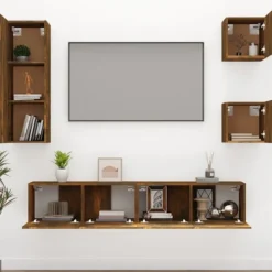 vidaXL Tv-Bänkar>Tv-skåp 5 delar rökfärgad ek konstruerat trä