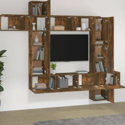 vidaXL Tv-Bänkar>Tv-skåp 9 delar rökfärgad ek konstruerat trä