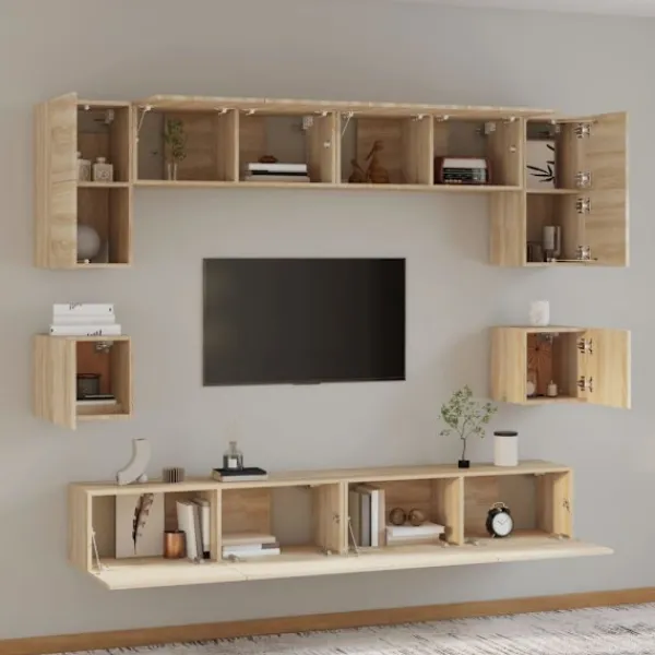 vidaXL Tv-Bänkar>Tv-skåp 8 delar sonoma-ek konstruerat trä