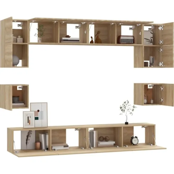 vidaXL Tv-Bänkar>Tv-skåp 8 delar sonoma-ek konstruerat trä