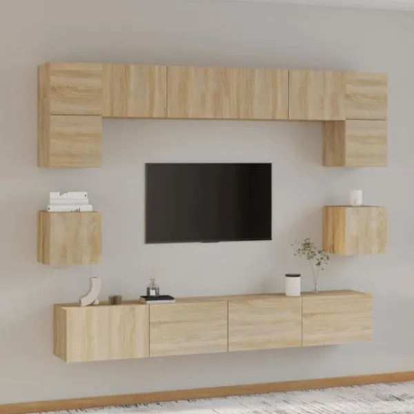 vidaXL Tv-Bänkar>Tv-skåp 8 delar sonoma-ek konstruerat trä