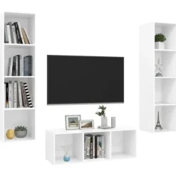 vidaXL Tv-Bänkar>TV-skåp 3 delar högglans konstruerat trä