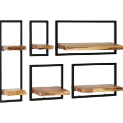 vidaXL Hyllor>Vägghylla 5 delar massivt akaciaträ och stål
