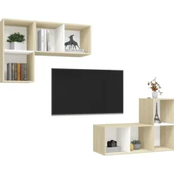 vidaXL Tv-Bänkar>Väggmonterade tv-skåp 4 st och sonoma-ek konstruerat trä