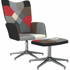 vidaXL Fåtöljer>Vilstol med fotpall tyg lapptäcke