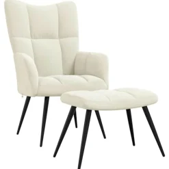 vidaXL Fåtöljer>Vilstol med fotpall gräddvit sammet