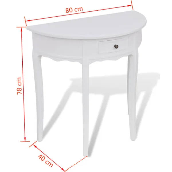 vidaXL Småbord>t halvmåneformat konsolbord med låda