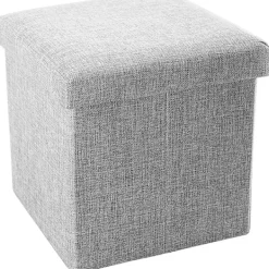 Sittpuffar>Vikbar Ottoman 30x30x30 cm i Alaska Grå - Dekorativ Förvaringslåda i Linne-look Tyg för att Spara Utrymme - Pall med Förvaring
