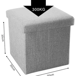 Sittpuffar>Vikbar Ottoman 30x30x30 cm i Alaska Grå - Dekorativ Förvaringslåda i Linne-look Tyg för att Spara Utrymme - Pall med Förvaring