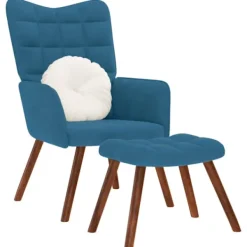 vidaXL Fåtöljer>Vilstol med fotpall blå sammet