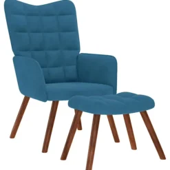 vidaXL Fåtöljer>Vilstol med fotpall blå sammet