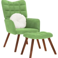 vidaXL Fåtöljer>Vilstol med fotpall ljusgrön sammet