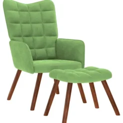 vidaXL Fåtöljer>Vilstol med fotpall ljusgrön sammet