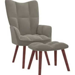 vidaXL Fåtöljer>Vilstol med fotpall ljusgrå sammet