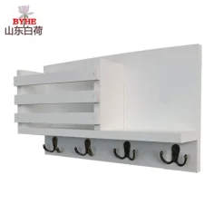 Hyllor>Vit Väggmonterad Organiserare, Nyckelhållare + Hylla, Brevställ & Kappkrokar & Hundkoppelkrokar, 16.5 x 8.7 x 3.5 tum