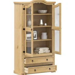 vidaXL Skåp>Vitrinskåp med glasdörrar Corona 99x43x187 cm massiv furu