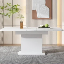 Matbord>Vitt matbord utdragbart 110-130x70cm - Med förvaring & järnram - Enkelt multifunktionellt bord (höjd 75cm) - Modernt & platsbesparande