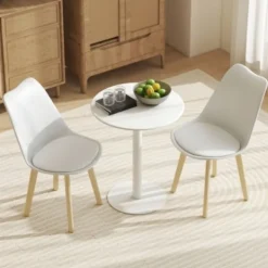 Matbord>Vitt runt matbord ø60x72 cm – modernt stålkökbord för 2 personer, inomhus & utomhus