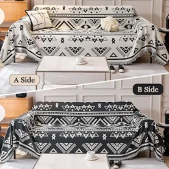 Soffor>Vändbart sofföverdrag Chenille Jacquard Geometrisk Boho, Beige Svart Sofföverdrag för sektionssoffa Chic Möbelskydd 180x150-FQ6-