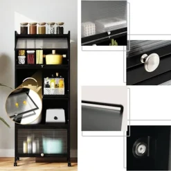 COSTWAY Hyllor>5-vånings kökshylla med 4 infällbara PC-dörrar - - - Metall - 60 x 32 x 154 cm