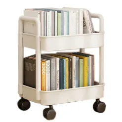 Småbord>2-vånings rullvagn i plast med krok, stabil mobil förvaringsvagn för vardagsrum, sovrum, kök