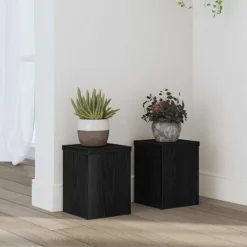 vidaXL Småbord>Växtställ 2 pcs Svart Ek 15 x 15 x 20 cm Konstruerat trä