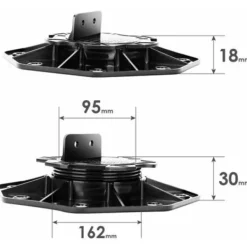 Balkongmöbler>10x JUSTERBAR FOT FRÅN 18 TILL 32 MM FÖR TRÄ- OCH KOMPOSITTERRASS - Svart